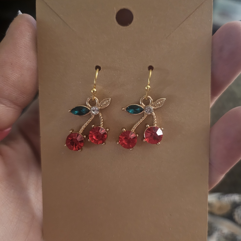 Cherry Red and Gold Earrings